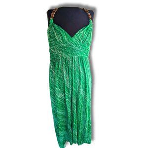Tart Green Abstract Maxi Dress | Gold Bamboo Hardware | NWT | Size S